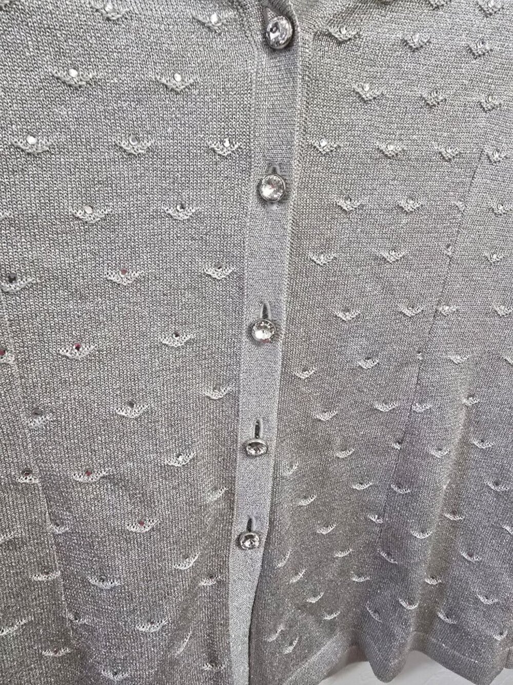 Silver Sparkling Button-Up Cardigan With Rhinestone Buttons and Accents  READ - Picture 2 of 4